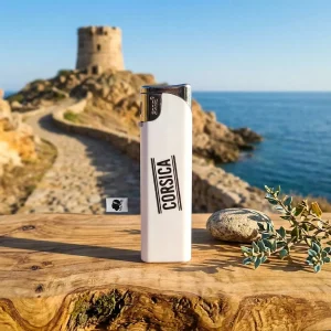 Briquet électronique Corsica blanc rechargeable avec motifs au choix