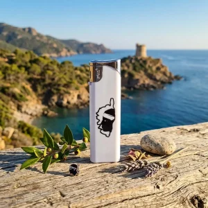 Briquet électronique Corsica blanc rechargeable avec motifs au choix