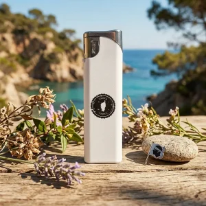 Briquet électronique Corsica blanc rechargeable avec motifs au choix