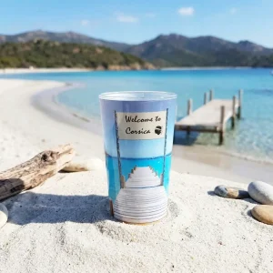 Verre doseur gradué souvenir de Corse motif plage de Santa Giulia