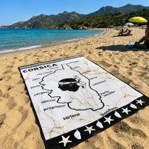 Drap de plage Cors'blanc double avec carte de la Corse et tête de Maure
