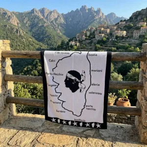 Drap de plage Cors'blanc double avec carte de la Corse et tête de Maure