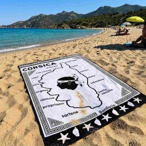 Drap de plage Cors'blanc double avec carte de la Corse et tête de Maure