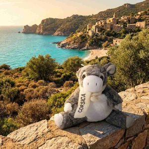Peluche Ane corse sur un muret en oorse