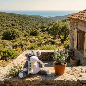 Peluche Ane corse sur un muret en oorse