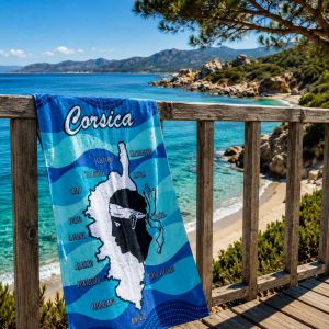 Drap de plage Blue Night Corsica, en microfibre