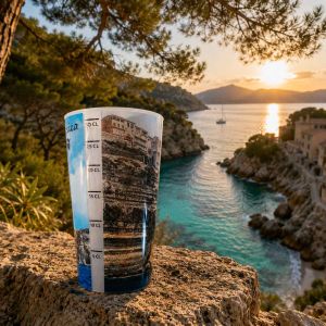 Verre doseur Bonifacio sur un rocher bord de mer Corse