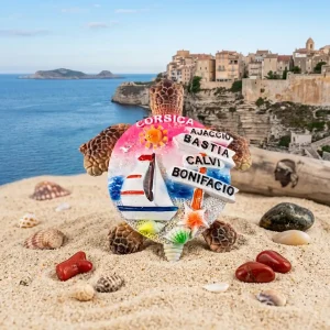 Magnet écrin Corse en résine , tortue posée sur le sable Corse