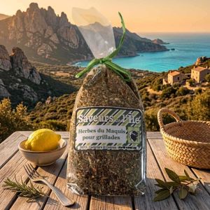 Épices de Corse, herbes aromatiques barbecue, produit du terroir corse, aromates maquis corse, cuisine méditerranéenne.