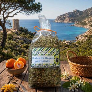 Épices de Corse, herbes aromatiques salade, produit du terroir corse, aromates maquis corse, cuisine méditerranéenne.