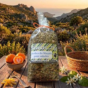 Épices de Corse, herbes aromatiques salade, produit du terroir corse, aromates maquis corse, cuisine méditerranéenne.