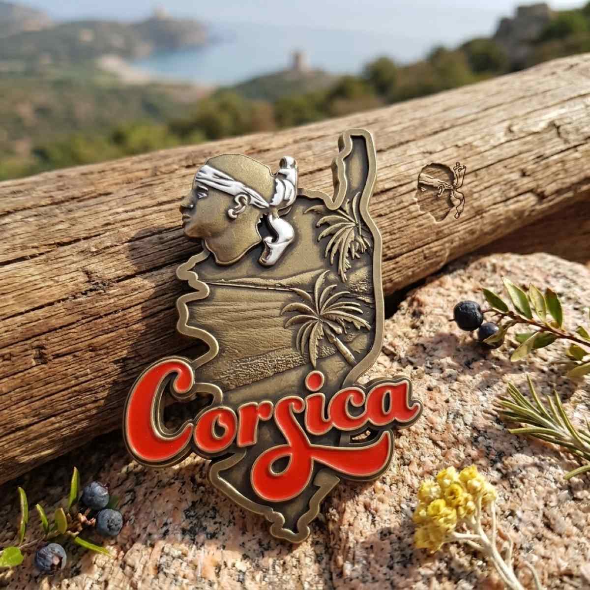 Magnet Kallisté en métal doré, Corsica.