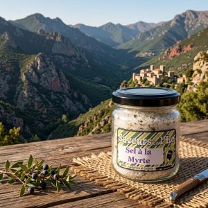 Sel a la Myrte naturel sur un plateau de charcuterie Corse